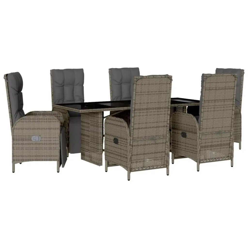 7 Piece Garden Dining Set for Outdoor Use Grey Poly Rattan