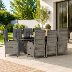 Garden Dining Set 9 Piece Outdoor Furniture with Cushions Grey Poly Rattan