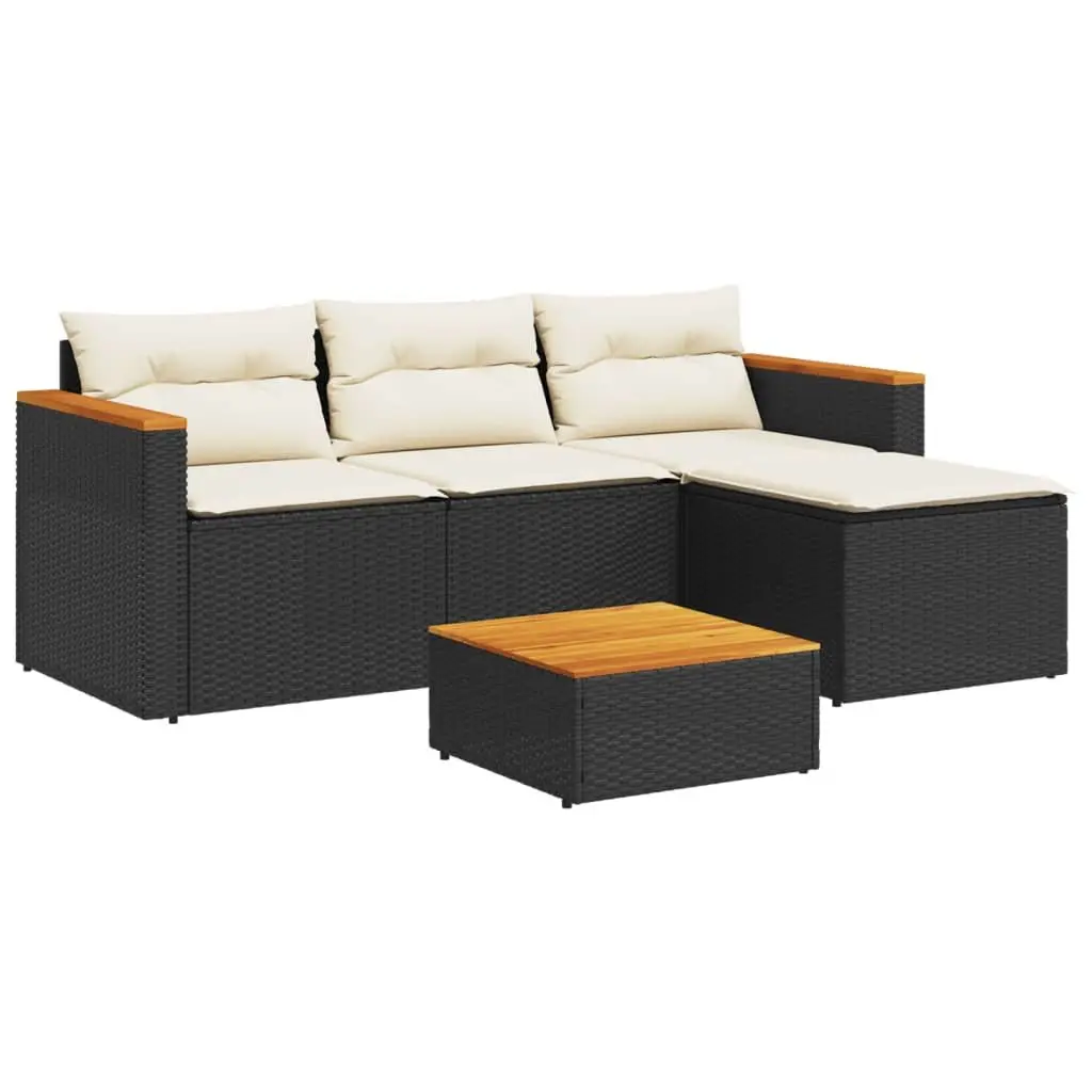 5 Piece Outdoor Garden Sofa Set Black Poly Rattan Furniture Patio