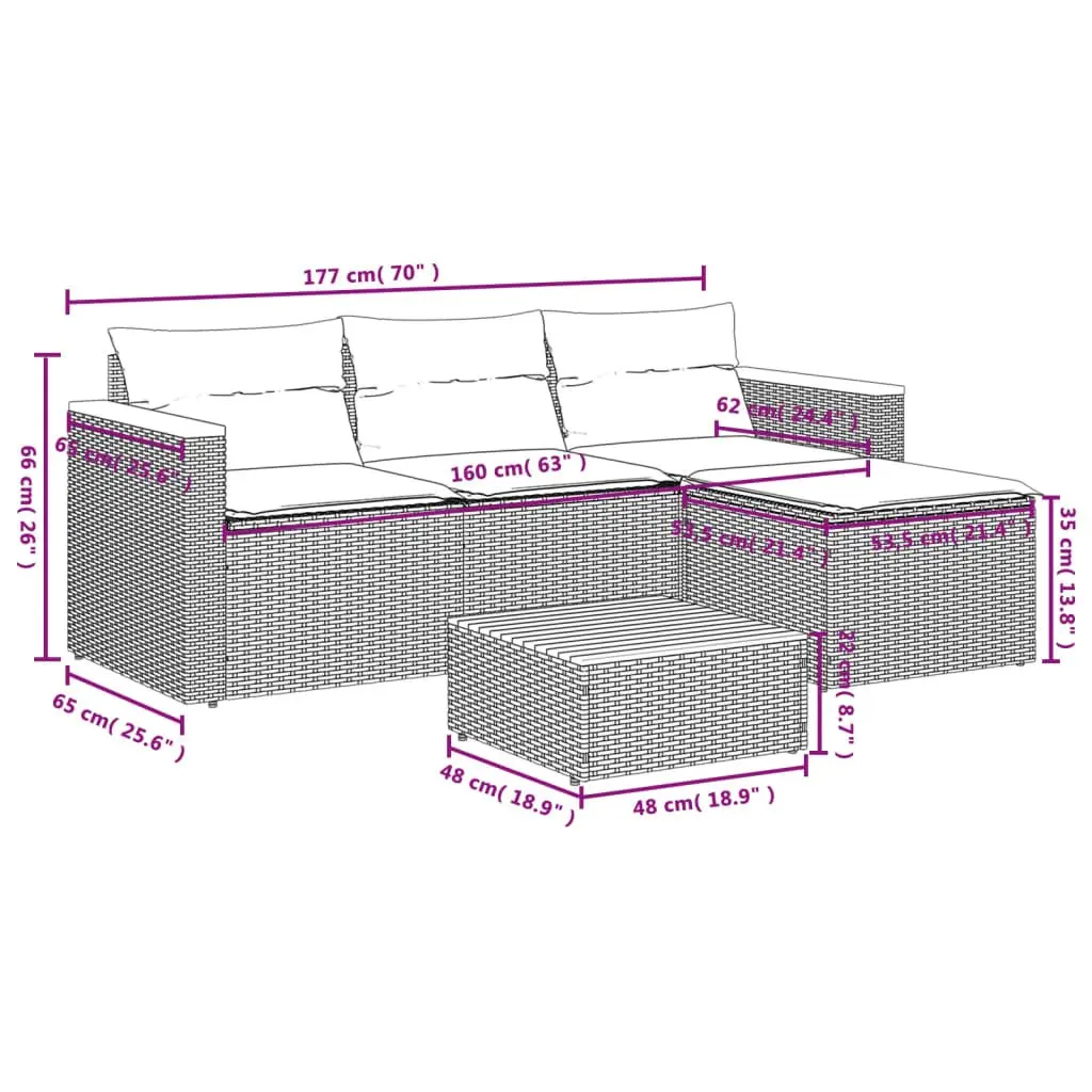 5 Piece Outdoor Garden Sofa Set Black Poly Rattan Furniture Patio