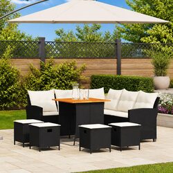 L-Shaped Garden Sofa Set 6 Piece Outdoor Furniture with Cushions Black