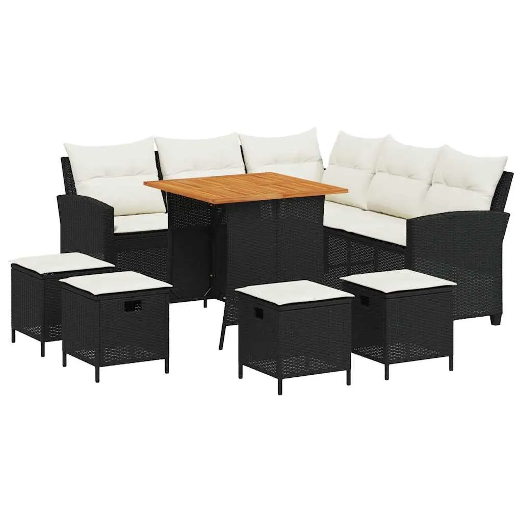 L-Shaped Garden Sofa Set 6 Piece Outdoor Furniture with Cushions Black