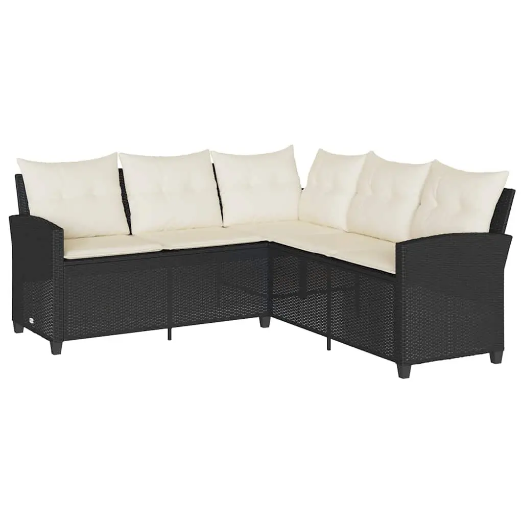 L-Shaped Garden Sofa Set 6 Piece Outdoor Furniture with Cushions Black