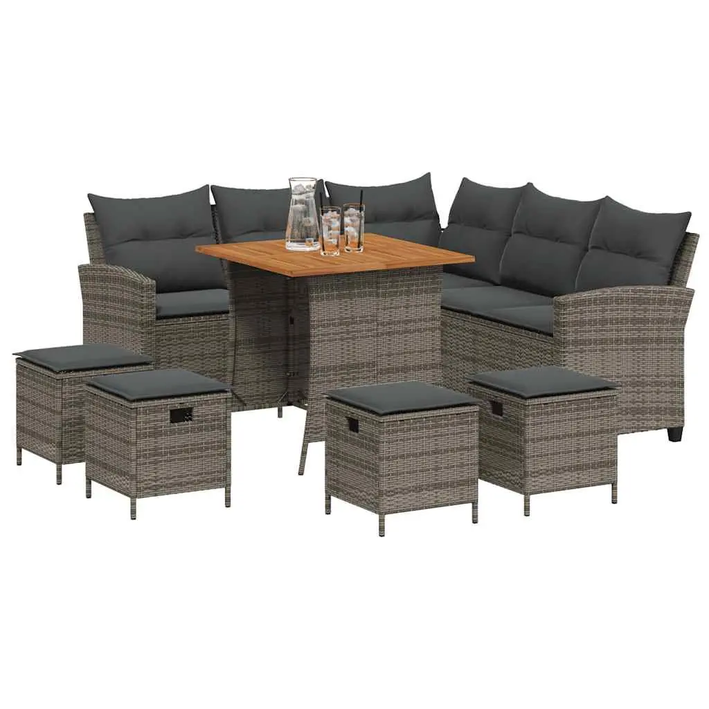 6-Piece L-Shaped Grey Garden Sofa Set