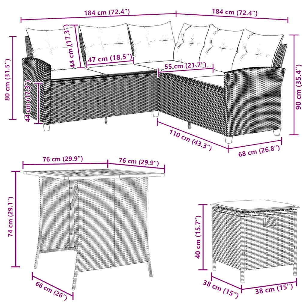 6-Piece L-Shaped Grey Garden Sofa Set