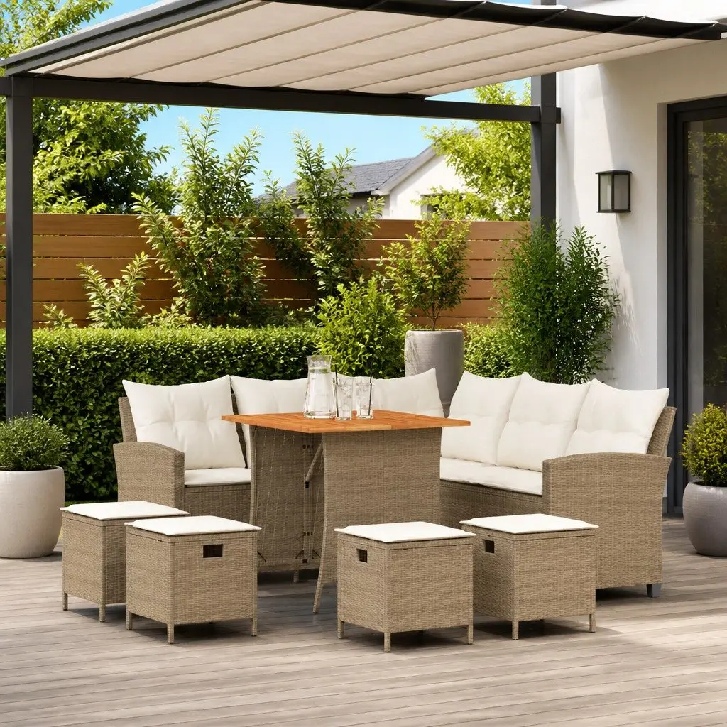 L-shaped Garden Sofa Set Outdoor Furniture Patio 6 Piece Beige with Cushions