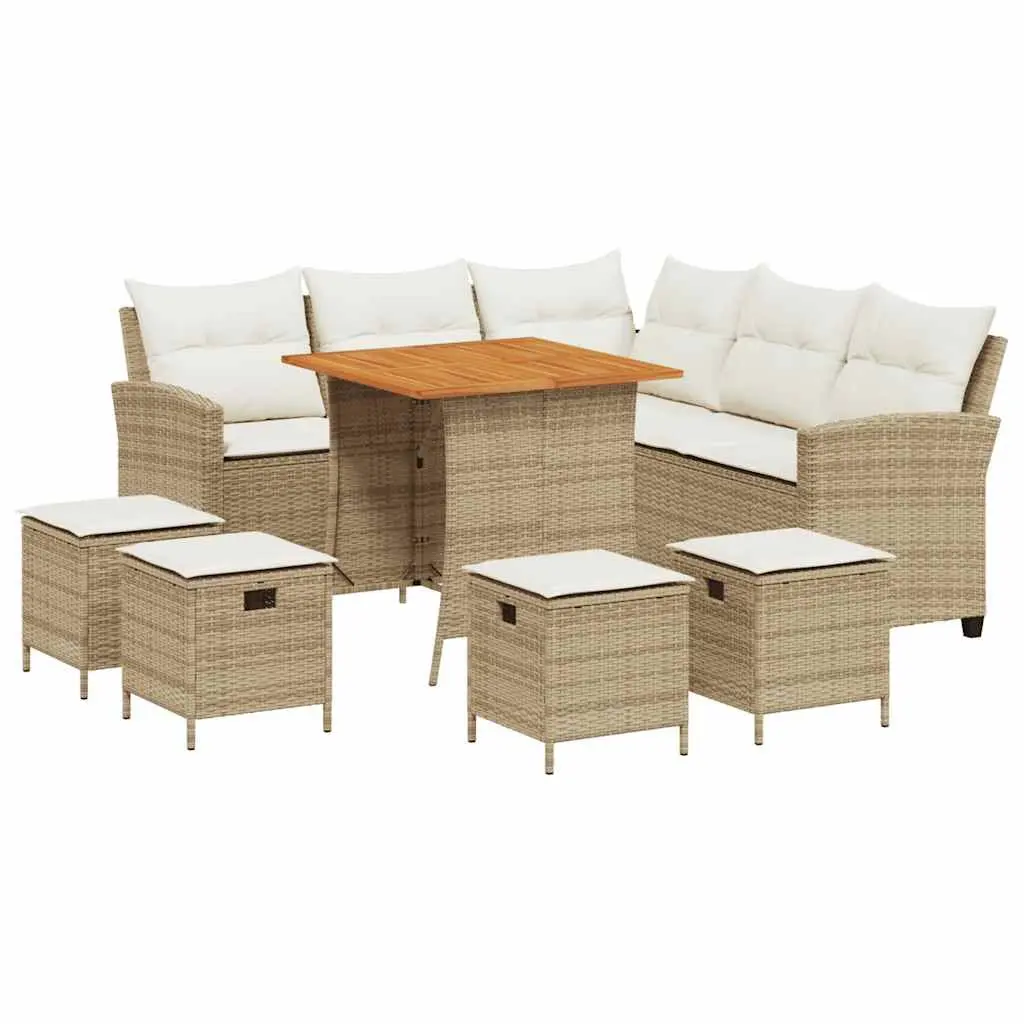 L-shaped Garden Sofa Set Outdoor Furniture Patio 6 Piece Beige with Cushions