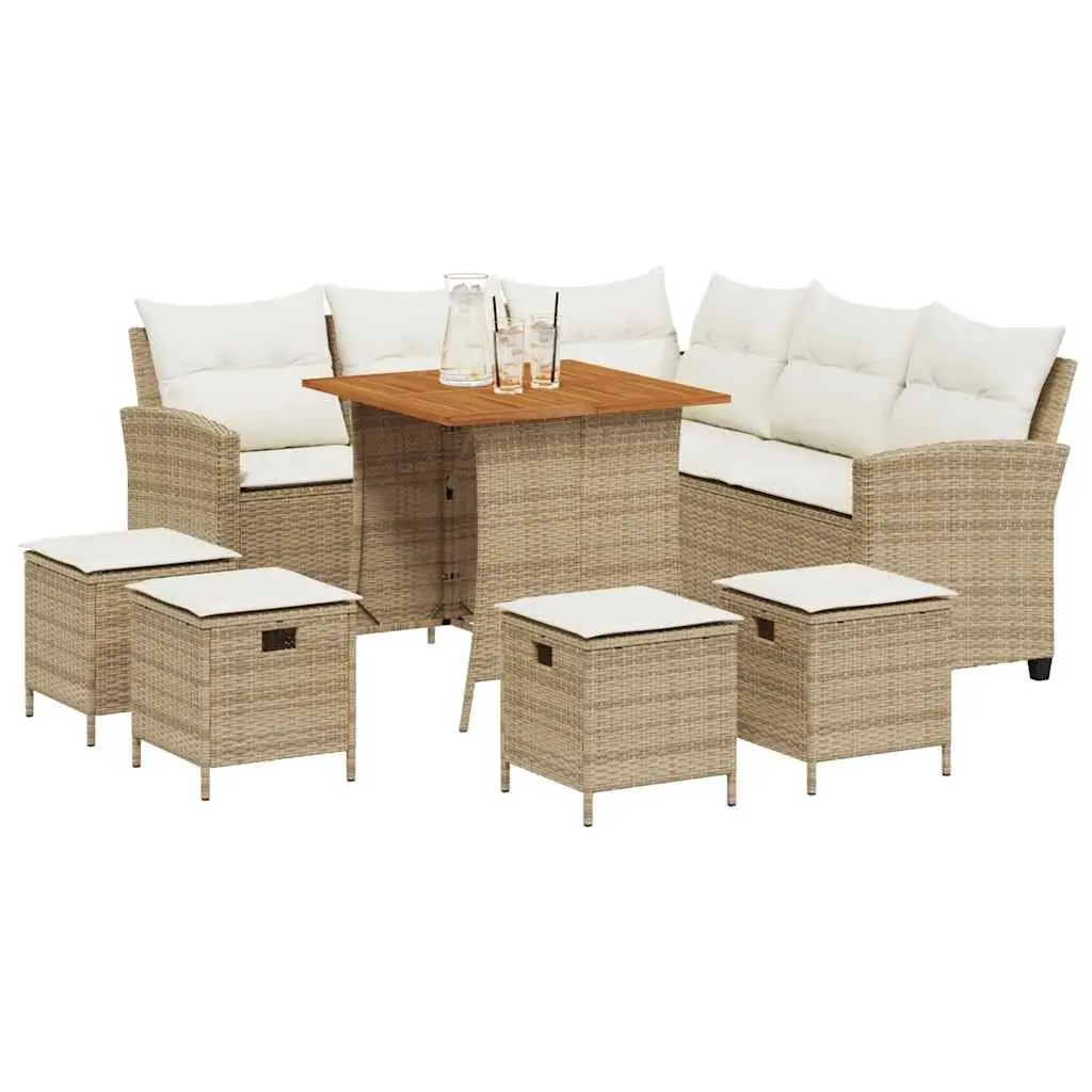 L-shaped Garden Sofa Set Outdoor Furniture Patio 6 Piece Beige with Cushions