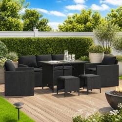 Furnished Garden Sofa Set 6 Pieces: Black Poly Rattan