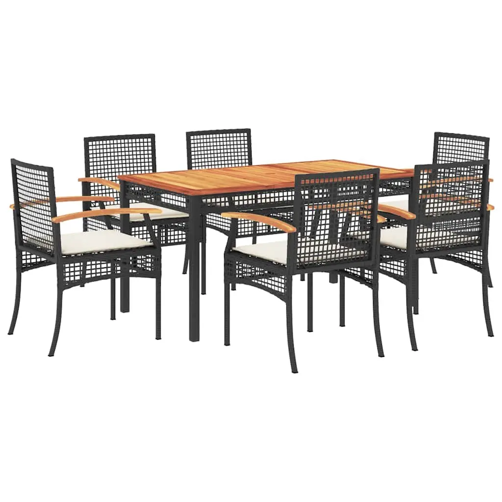 7 Piece Outdoor Dining Set Black Poly Rattan Garden Furniture Patio Table Chairs