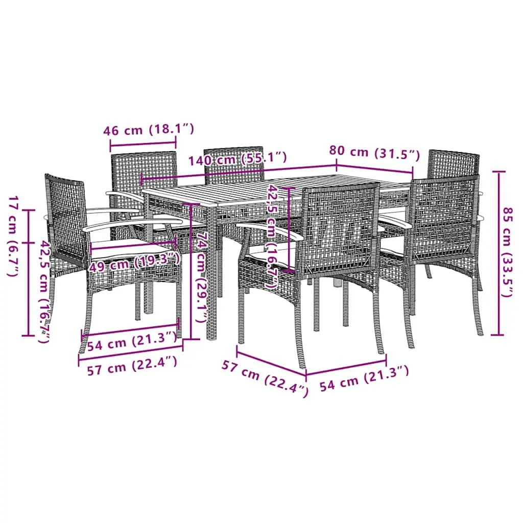 7 Piece Outdoor Dining Set Black Poly Rattan Garden Furniture Patio Table Chairs