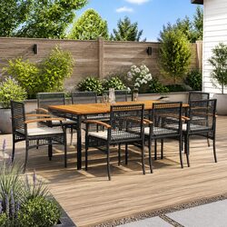 Factual 9 Piece Outdoor Dining Set with PE Rattan and Acacia Wood