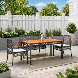4 Piece Outdoor Dining Set Specifications: Black Poly Rattan