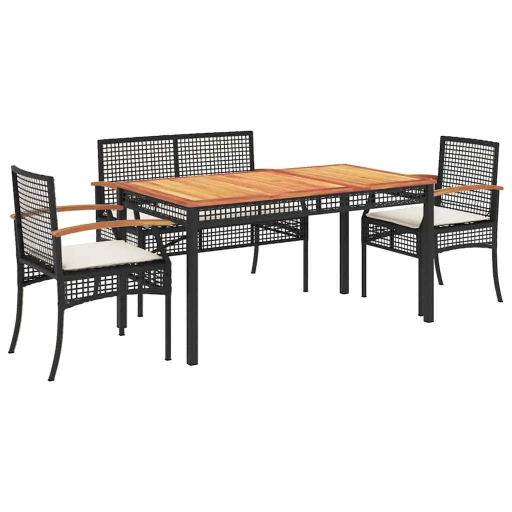 4 Piece Outdoor Dining Set for Garden Patio Black Poly Rattan Table Chairs