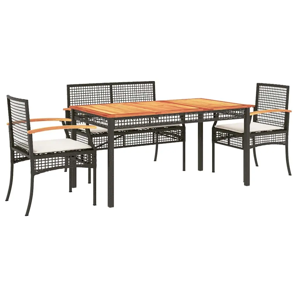 5 Piece Garden Dining Set Outdoor Patio Furniture Black Poly Rattan with
