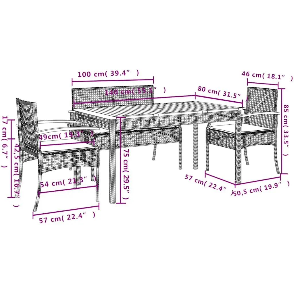 5 Piece Garden Dining Set Outdoor Patio Furniture Black Poly Rattan with