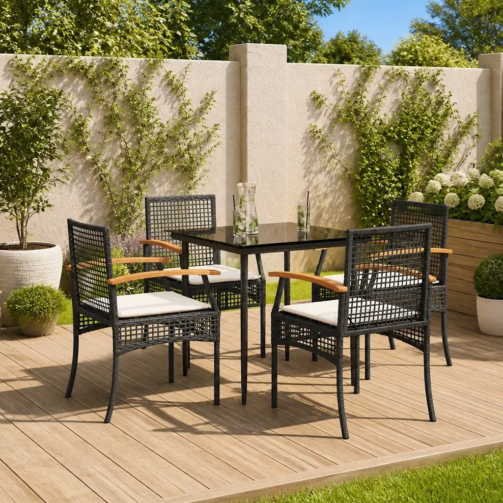 Garden Dining Set 5 Piece Outdoor Furniture Patio Table Chairs Black