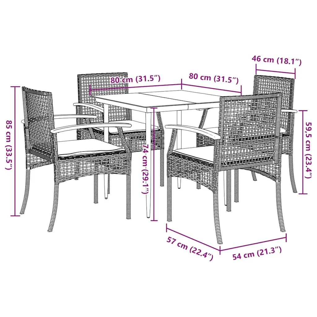 Garden Dining Set 5 Piece Outdoor Furniture Patio Table Chairs Black