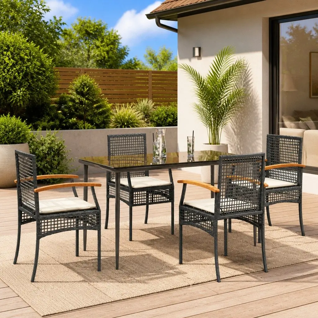 Garden Dining Set Outdoor Furniture 5 Piece Patio Table Chairs with Cushions