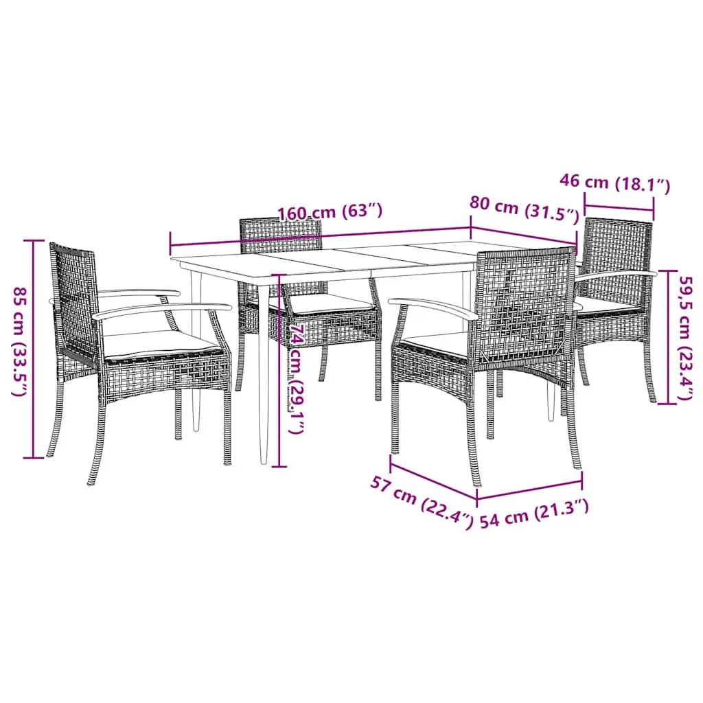 Garden Dining Set Outdoor Furniture 5 Piece Patio Table Chairs with Cushions