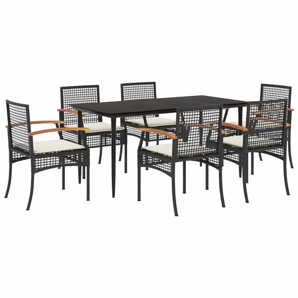 7 Piece Garden Dining Set Outdoor Use Black Poly Rattan