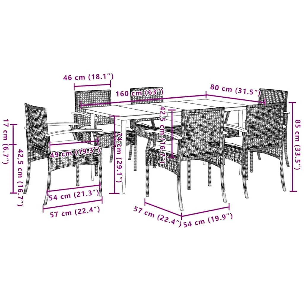 7 Piece Garden Dining Set Outdoor Use Black Poly Rattan