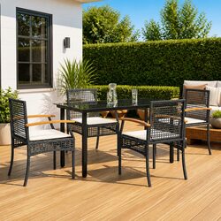5 Piece Outdoor Dining Set with Tempered Glass Top
