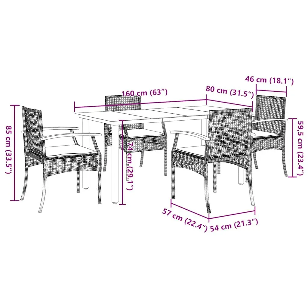 5 Piece Black Patio Dining Set
