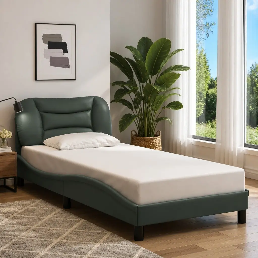 Bed Frame with LED Lights for Bedroom Dark Grey Fabric 90x190 cm