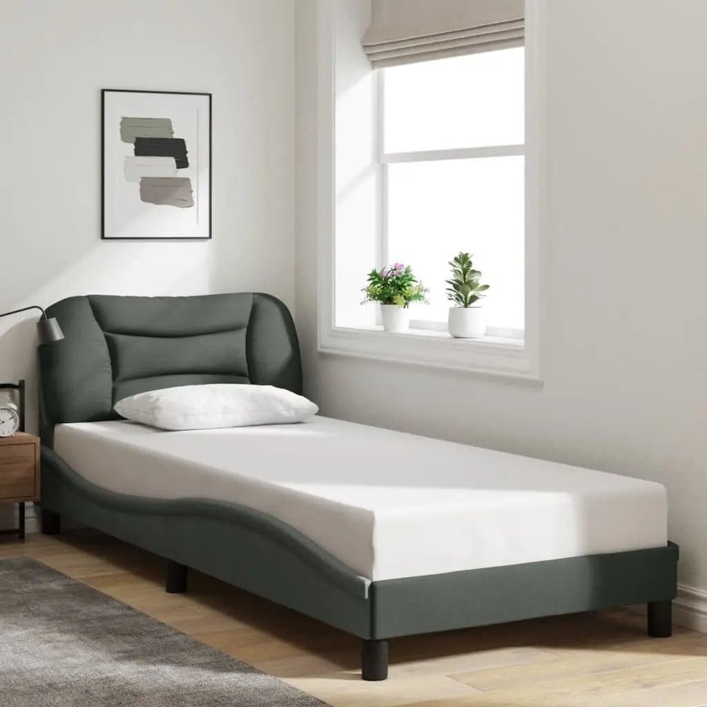 Bed Frame with LED Lights for Bedroom Dark Grey Fabric 90x190 cm