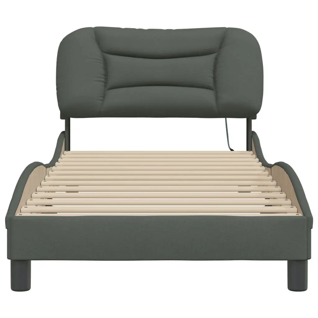 Bed Frame with LED Lights for Bedroom Dark Grey Fabric 90x190 cm