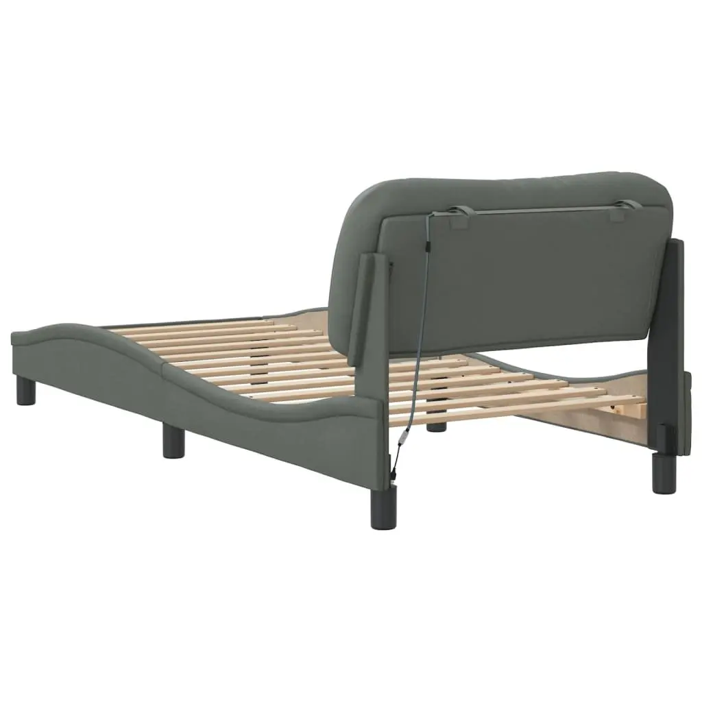 Bed Frame with LED Lights for Bedroom Dark Grey Fabric 90x190 cm