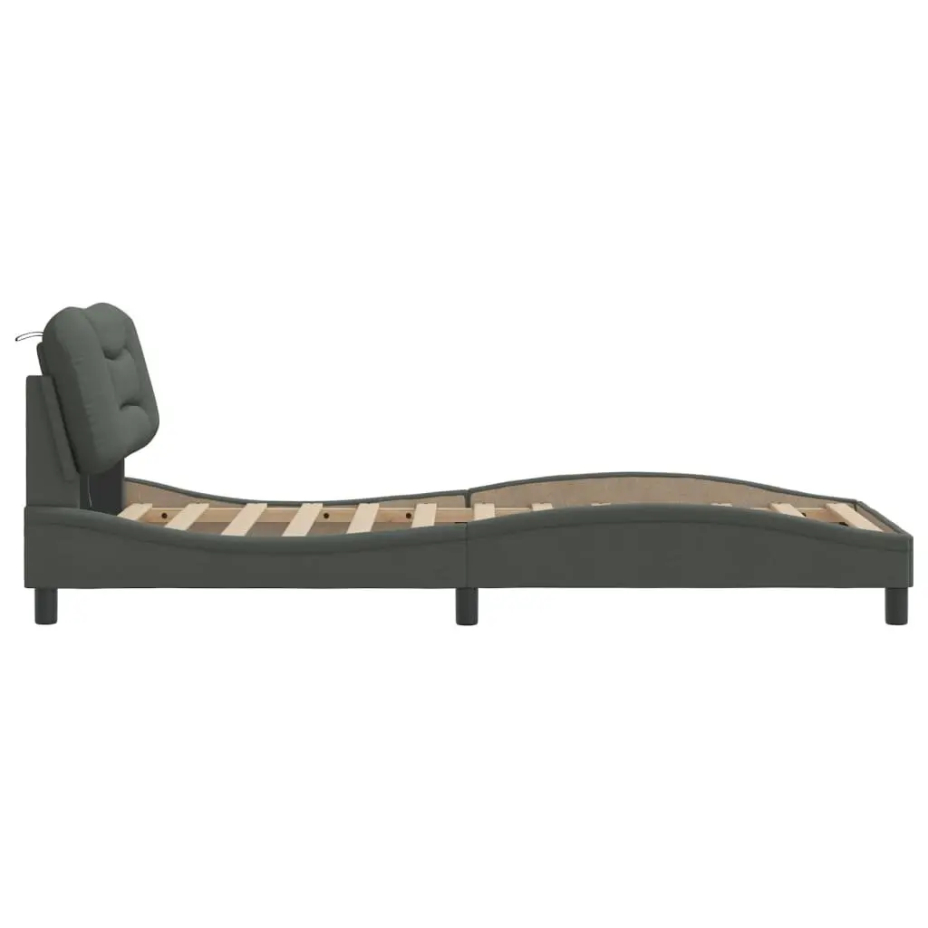 Bed Frame with LED Lights for Bedroom Dark Grey Fabric 90x190 cm