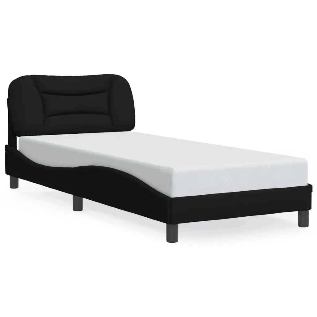 Bed Frame with LED Lights Black Fabric Headboard 90x190 cm Slatted Base Bedroom
