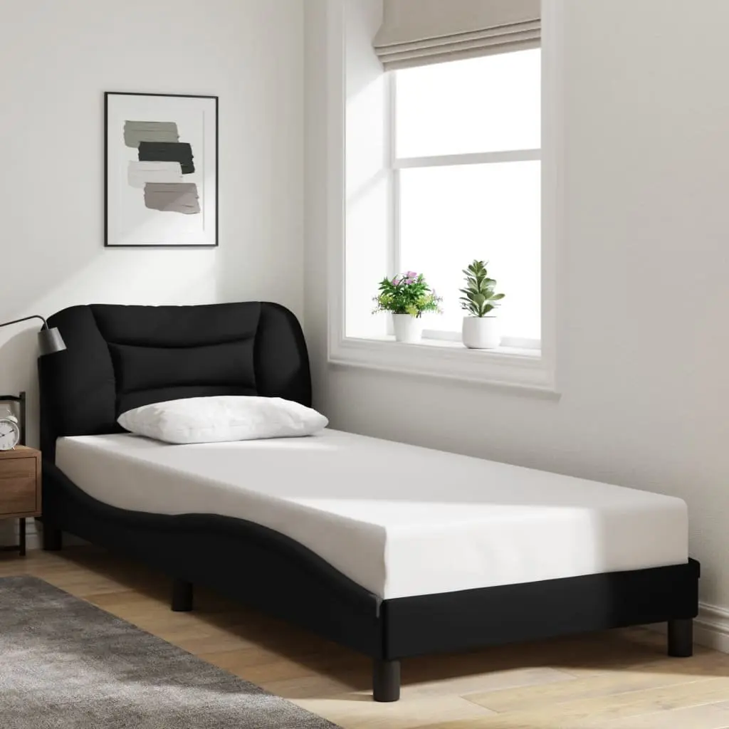 Bed Frame with LED Lights Black Fabric Headboard 90x190 cm Slatted Base Bedroom