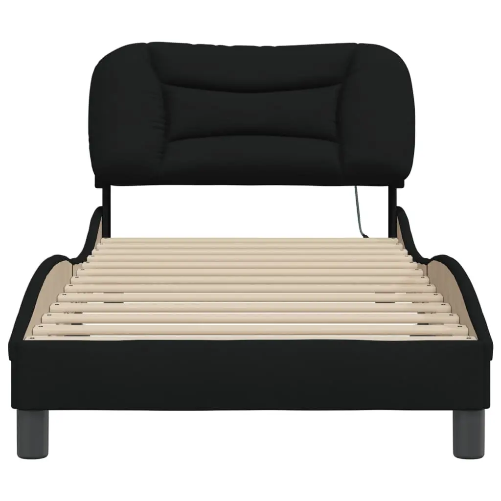 Bed Frame with LED Lights Black Fabric Headboard 90x190 cm Slatted Base Bedroom