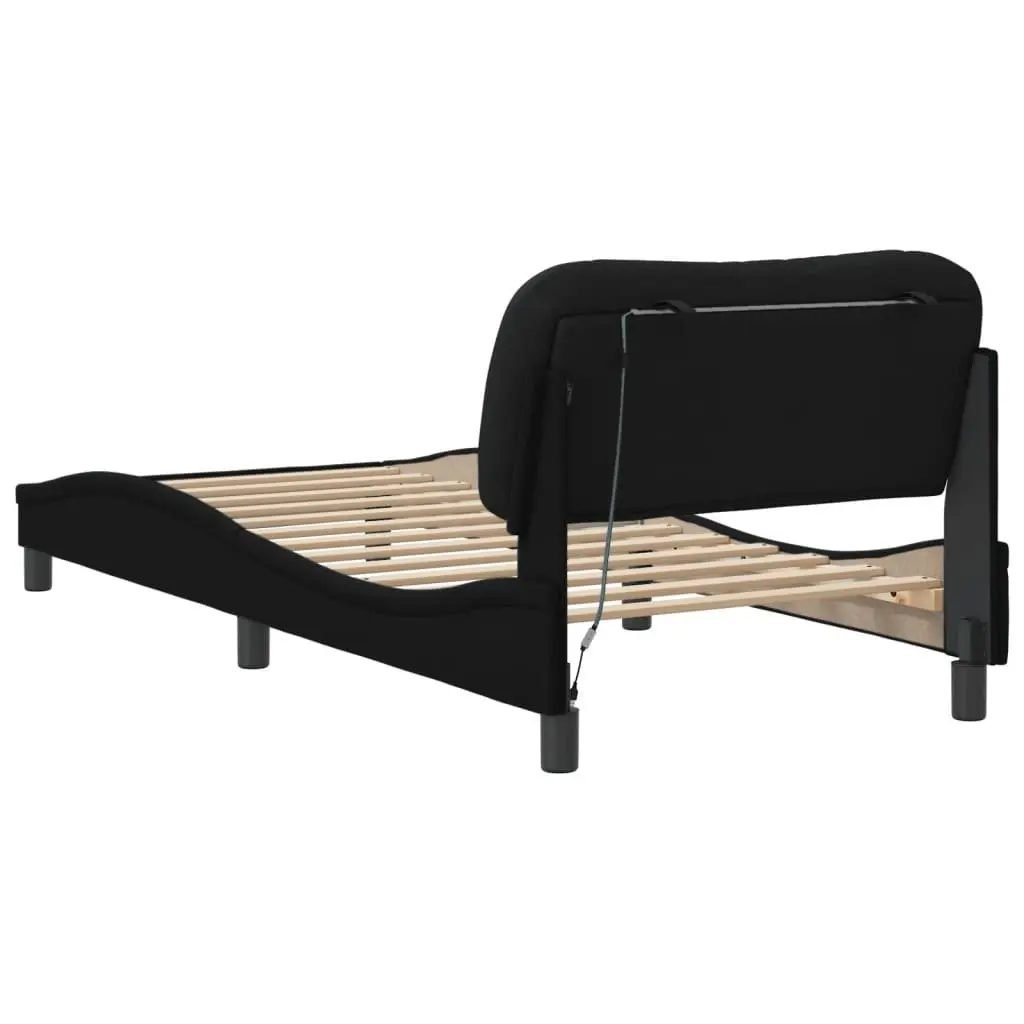 Bed Frame with LED Lights Black Fabric Headboard 90x190 cm Slatted Base Bedroom