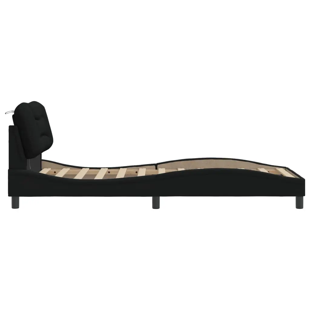 Bed Frame with LED Lights Black Fabric Headboard 90x190 cm Slatted Base Bedroom