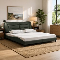 King Bed Frame Dimensions 180x200 with LED Lights and Fabric Headboard