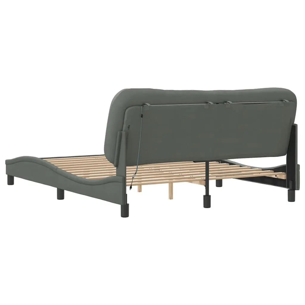 Queen Bed Frame with LED Lights Dark Grey Fabric Headboard 152x203cm Bedroom