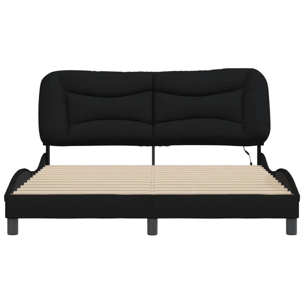 Queen Bed Frame Black Fabric LED Lights Bedroom 152 x 203 cm