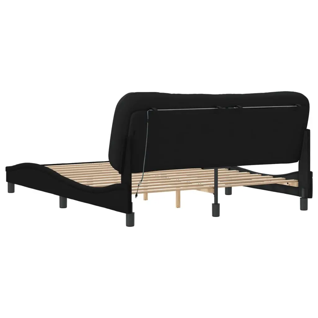 Queen Bed Frame Black Fabric LED Lights Bedroom 152 x 203 cm