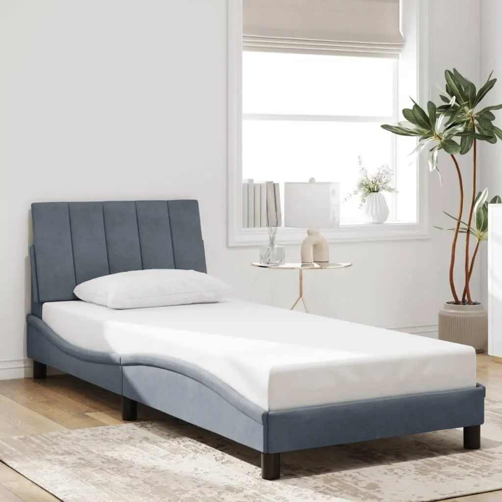 Bed Frame with LED Lights for Bedroom Dark Grey Velvet 90x190 cm