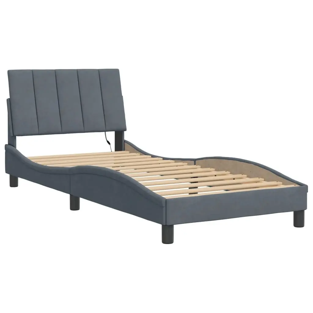 Bed Frame with LED Lights for Bedroom Dark Grey Velvet 90x190 cm