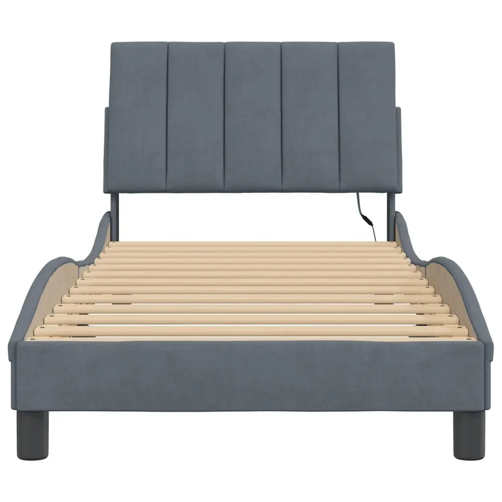 Bed Frame with LED Lights for Bedroom Dark Grey Velvet 90x190 cm
