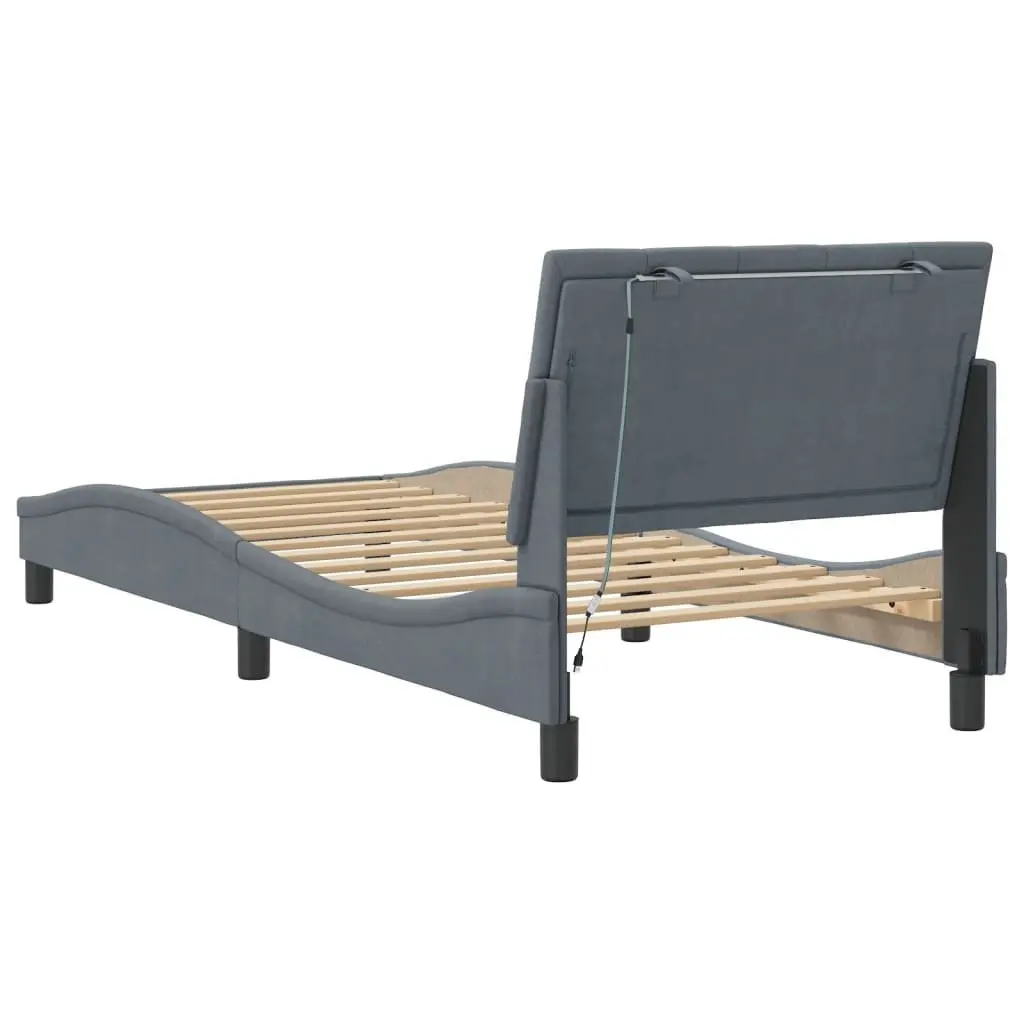 Bed Frame with LED Lights for Bedroom Dark Grey Velvet 90x190 cm