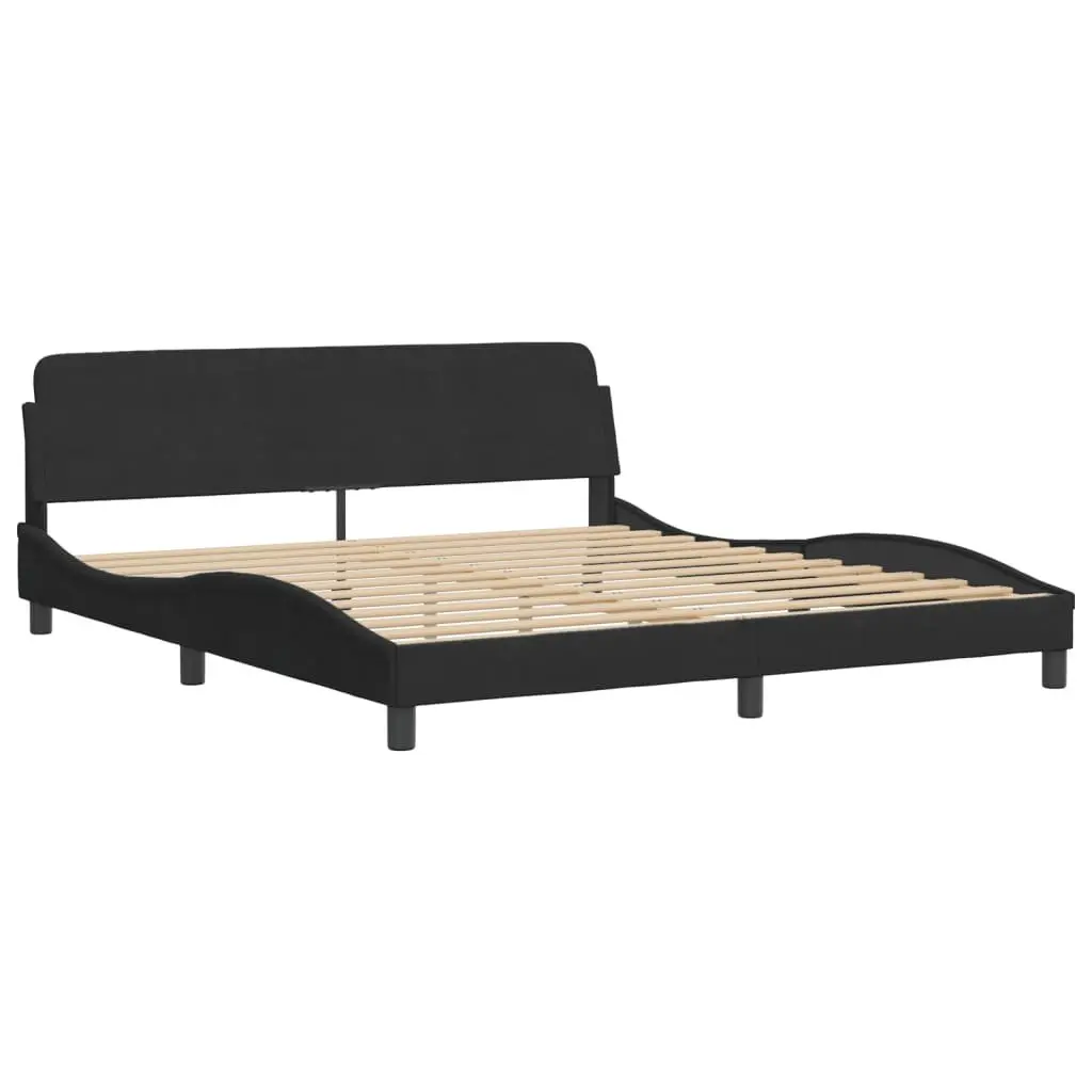 King Bed Frame with LED Lights Slatted Base Black Velvet Headboard 180x200 cm