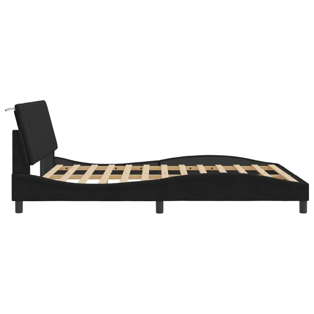 Queen Bed Frame with LED Lights Black Velvet Headboard 152x203 cm Bedroom