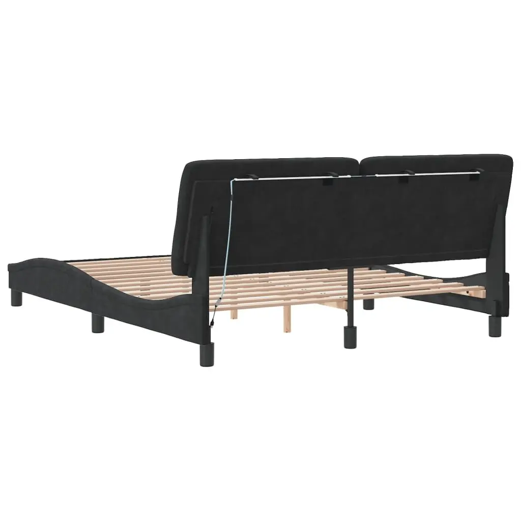 Queen Bed Frame with LED Lights Black Velvet Headboard 152x203 cm Modern Design