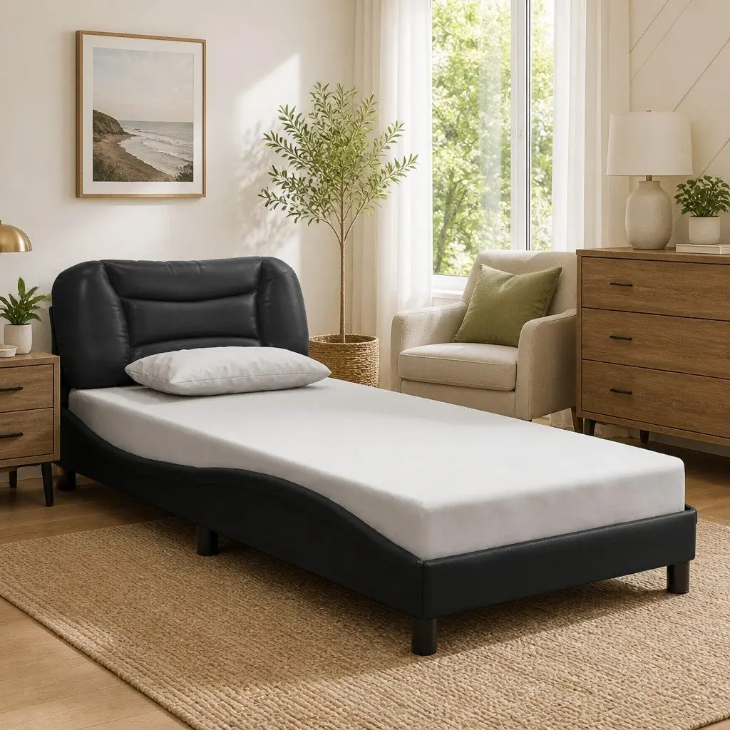 Black Faux Leather Bed Frame with LED Lights 90x190 cm
